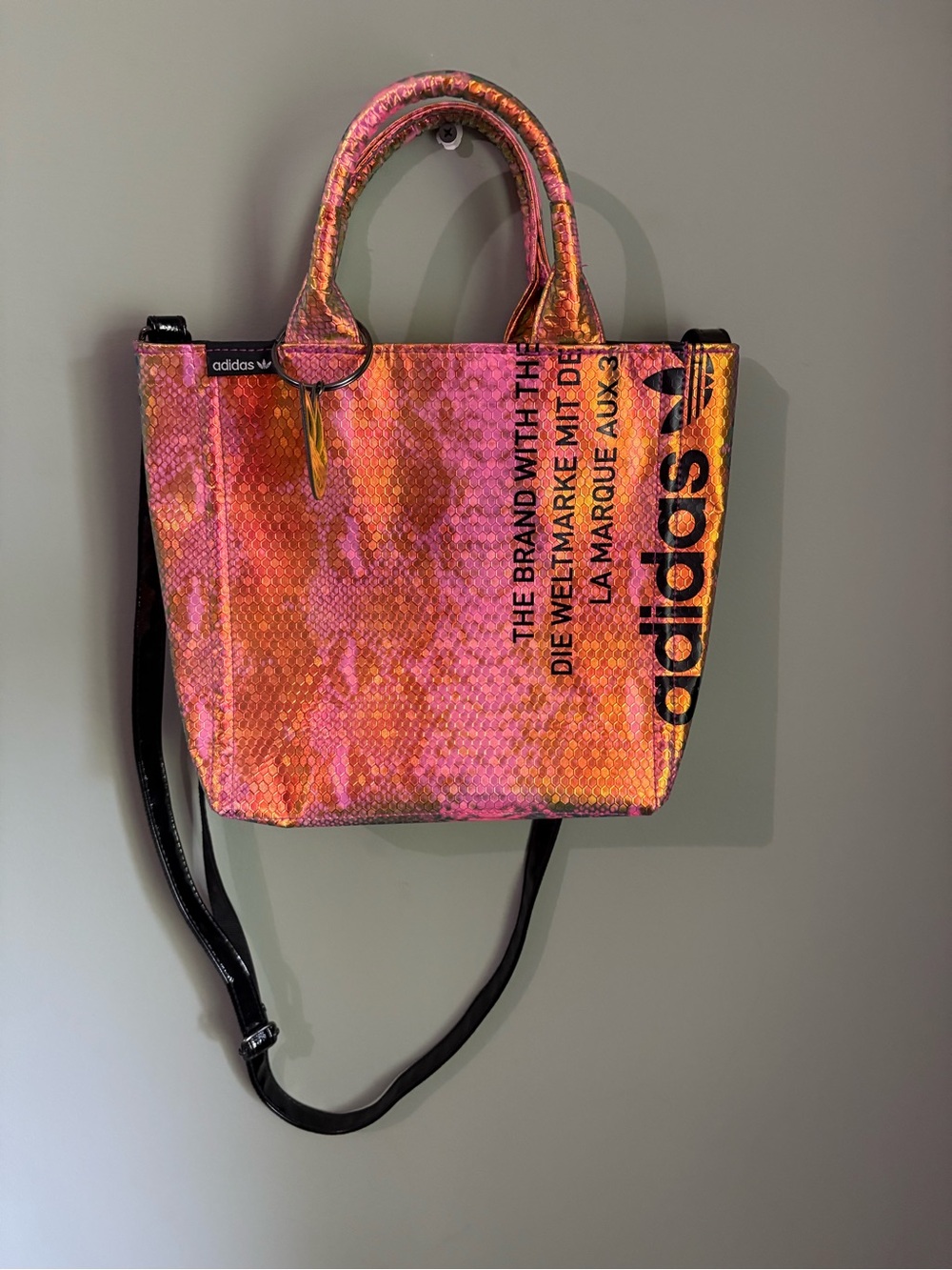adidas Iridescent Pink-Orange Tote with Black Strap